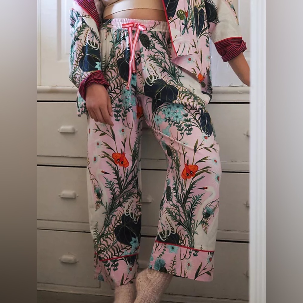 Anthropologie Kelly Louise Judd Botanical Pajama Pants Cotton Flannel Size Small